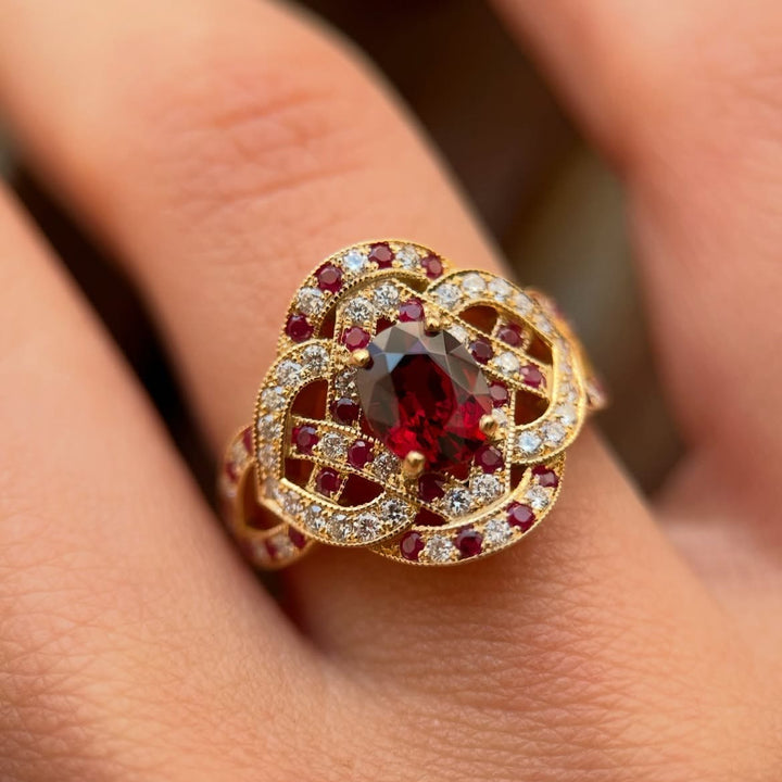 FREE Today: Gold Plated Ruby Zircon Floral Design Engagement Ring - image 3