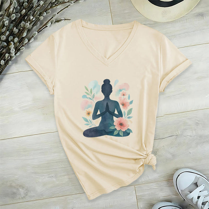 Olivenorma Inner Strength V-Neck Yoga Meditation T-Shirt - Khaki - 2XL - image 15
