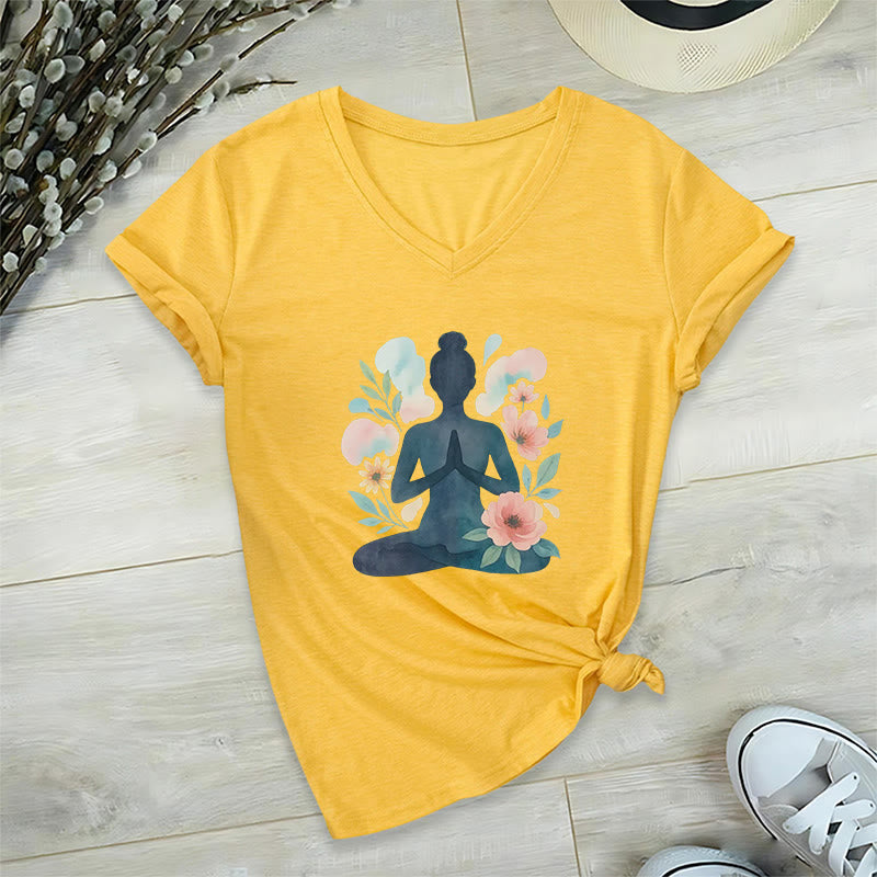 Olivenorma Inner Strength V-Neck Yoga Meditation T-Shirt - Yellow - 2XL - image 23
