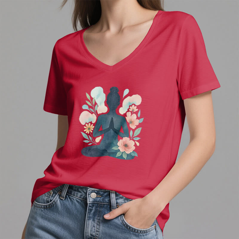 Olivenorma Inner Strength V-Neck Yoga Meditation T-Shirt - image 22