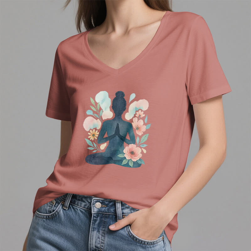 Olivenorma Inner Strength V-Neck Cotton Yoga Meditation T-Shirt - image 10