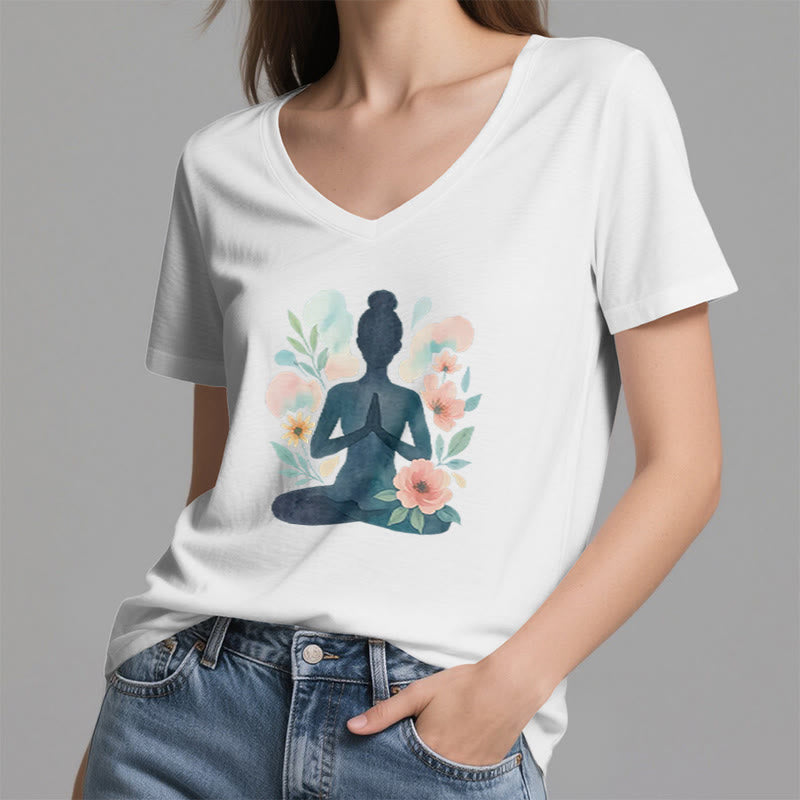 Olivenorma Inner Strength V-Neck Cotton Yoga Meditation T-Shirt - image 1