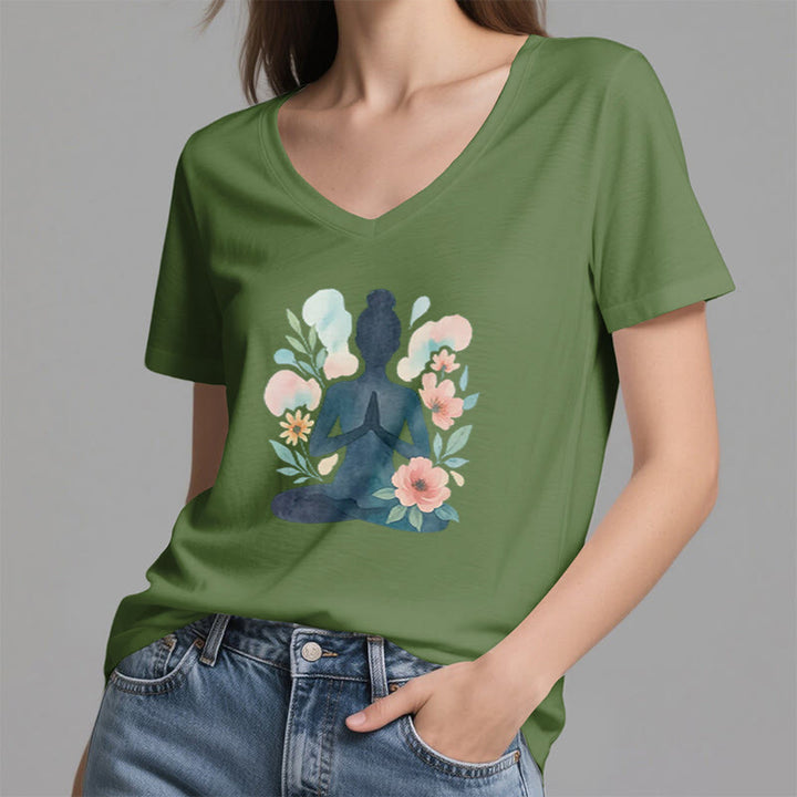 Olivenorma Inner Strength V-Neck Cotton Yoga Meditation T-Shirt - image 20