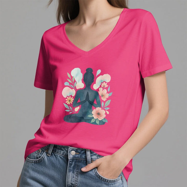 Olivenorma Inner Strength V-Neck Cotton Yoga Meditation T-Shirt - image 26