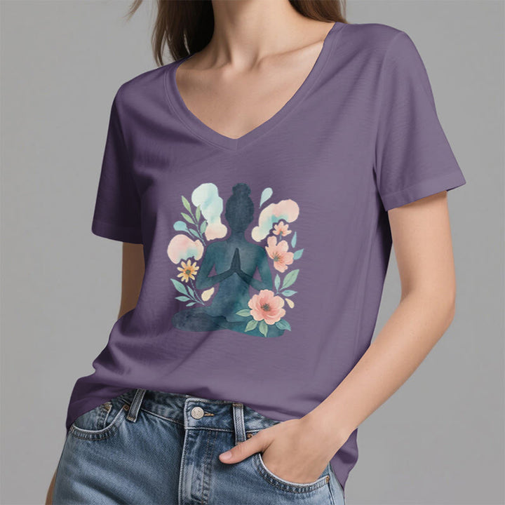 Olivenorma Inner Strength V-Neck Cotton Yoga Meditation T-Shirt - image 8