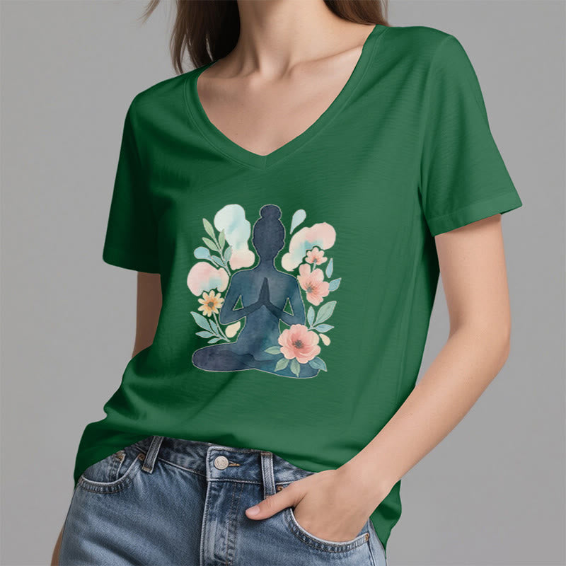 Olivenorma Inner Strength V-Neck Cotton Yoga Meditation T-Shirt - image 18