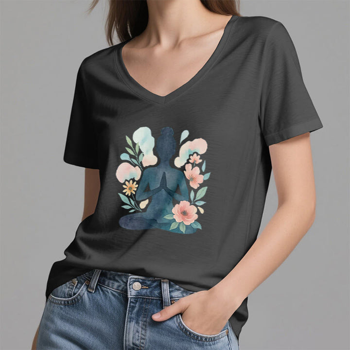 Olivenorma Inner Strength V-Neck Yoga Meditation T-Shirt - image 6