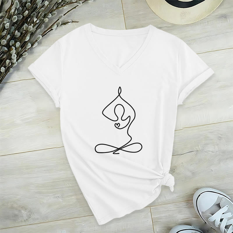 Olivenorma Focus Balance V-Neck Cotton Yoga Meditation T-Shirt - White - 2XL - image 3
