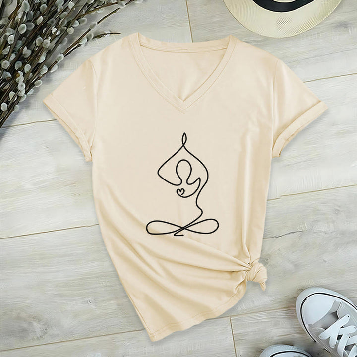 Olivenorma Focus Balance V-Neck Yoga Meditation T-Shirt - Khaki - 2XL - image 15