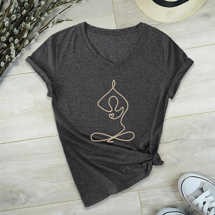 Olivenorma Focus Balance V-Neck Yoga Meditation T-Shirt - Gray - 2XL - image 7