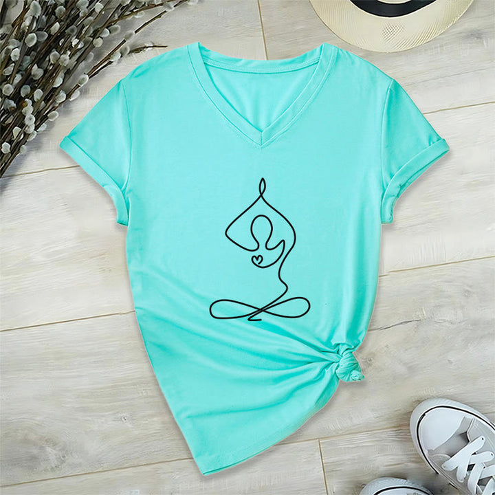Olivenorma Focus Balance V-Neck Yoga Meditation T-Shirt - Lake Blue - 2XL - image 13