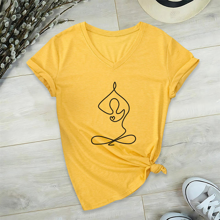 Olivenorma Focus Balance V-Neck Cotton Yoga Meditation T-Shirt - Yellow - 2XL - image 23