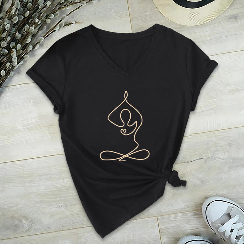Olivenorma Focus Balance V-Neck Cotton Yoga Meditation T-Shirt - Black - 2XL - image 5