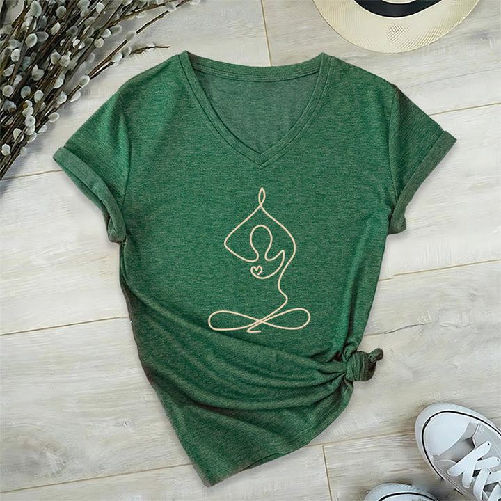 Olivenorma Focus Balance V-Neck Yoga Meditation T-Shirt - Dark Green - 2XL - image 17