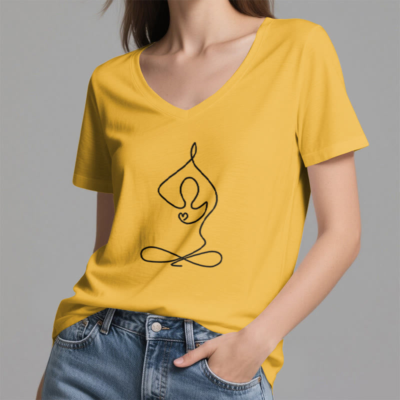 Olivenorma Focus Balance V-Neck Cotton Yoga Meditation T-Shirt - image 24