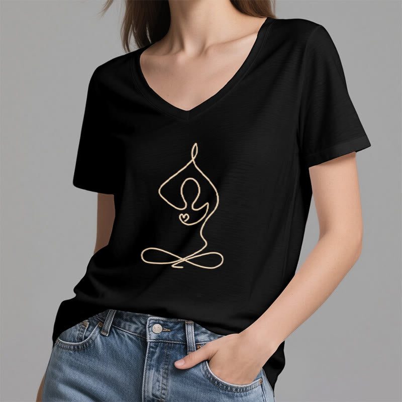 Olivenorma Focus Balance V-Neck Cotton Yoga Meditation T-Shirt - image 6