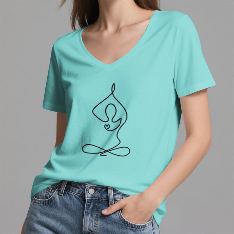 Olivenorma Focus Balance V-Neck Cotton Yoga Meditation T-Shirt - image 14