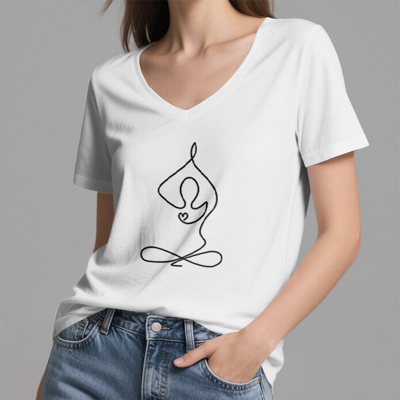 Olivenorma Focus Balance V-Neck Cotton Yoga Meditation T-Shirt - image 4
