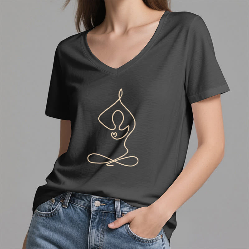 Olivenorma Focus Balance V-Neck Cotton Yoga Meditation T-Shirt - image 8