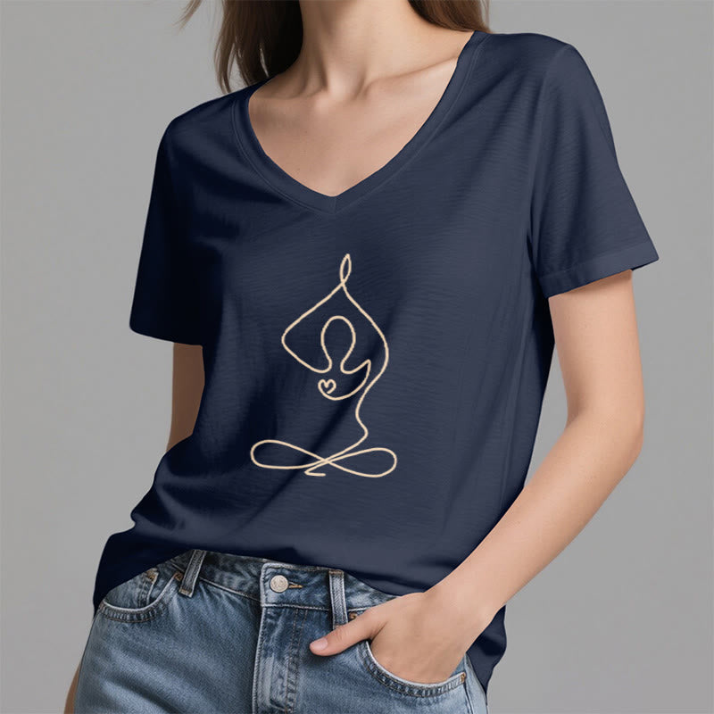 Olivenorma Focus Balance V-Neck Cotton Yoga Meditation T-Shirt - image 1