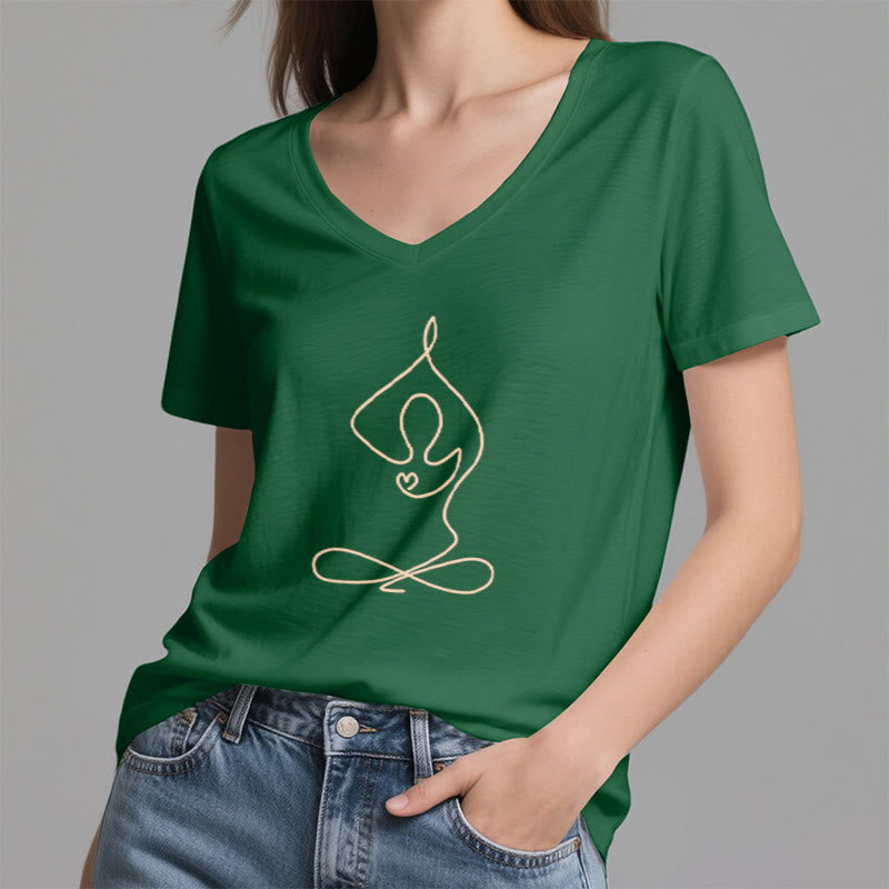 Olivenorma Focus Balance V-Neck Cotton Yoga Meditation T-Shirt - image 18
