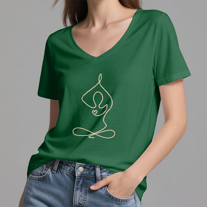 Olivenorma Focus Balance V-Neck Cotton Yoga Meditation T-Shirt - image 18