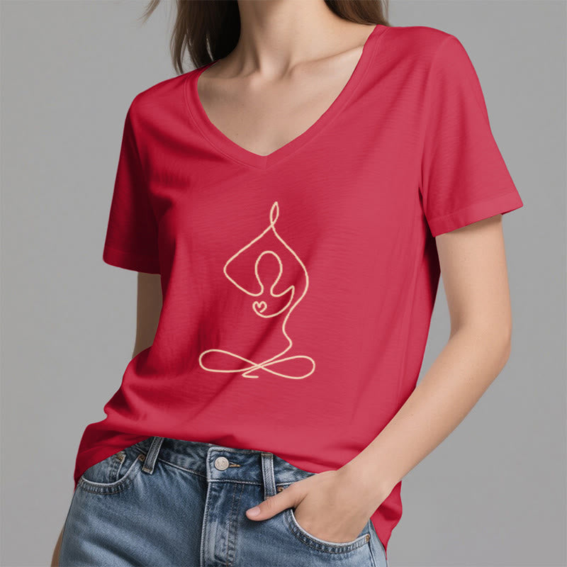 Olivenorma Focus Balance V-Neck Cotton Yoga Meditation T-Shirt - image 22