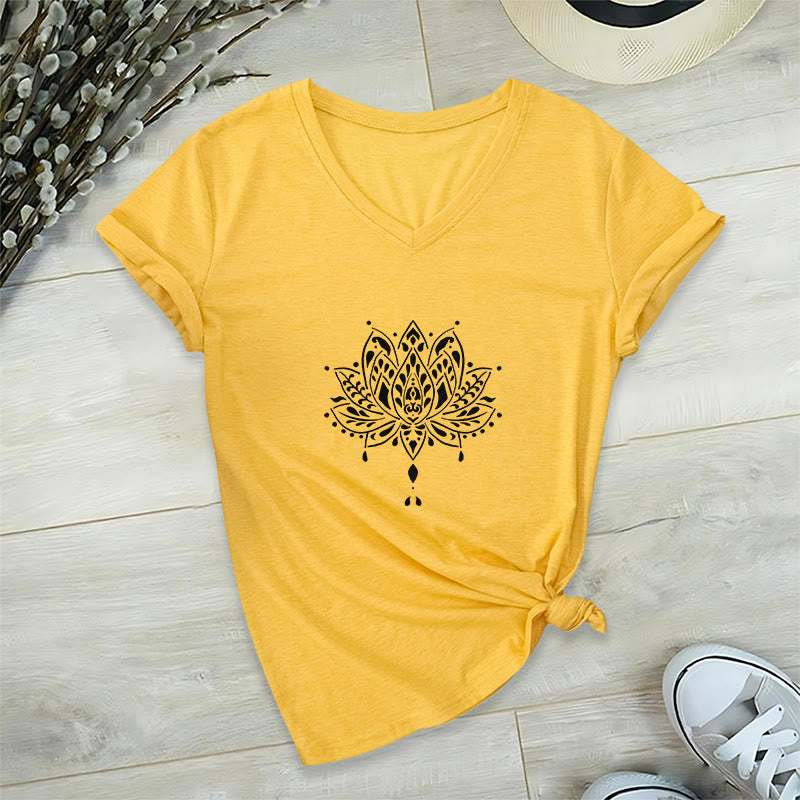 Olivenorma Mandala Energy Harmony V-Neck Cotton Yoga Meditation T-Shirt - Yellow - 2XL - image 23