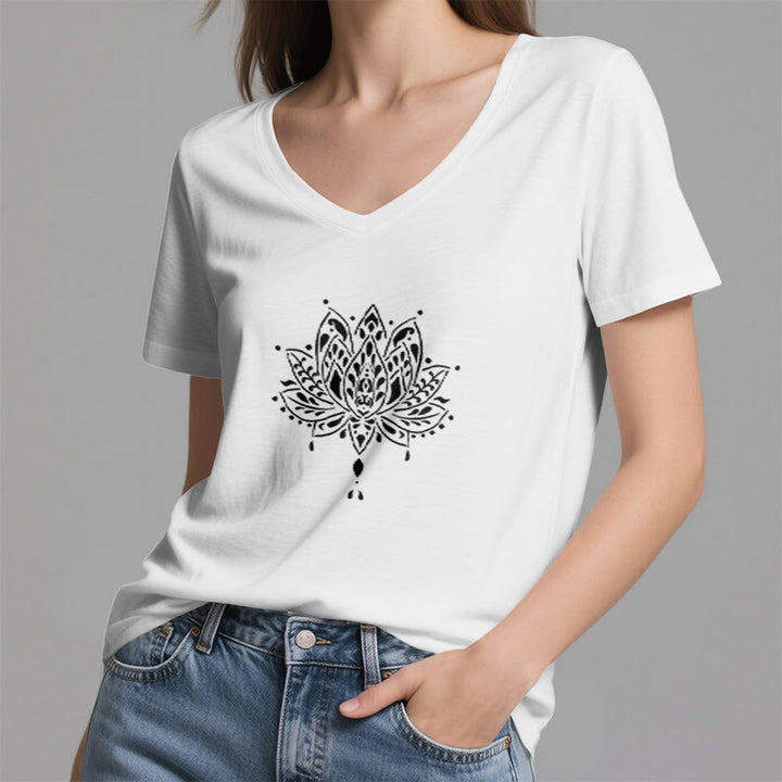 Olivenorma Mandala Energy Harmony V-Neck Yoga Meditation T-Shirt - image 4