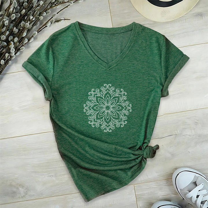 Olivenorma Mandala Inner Strength V-Neck Cotton Yoga Meditation T-Shirt - Dark Green - 2XL - image 17