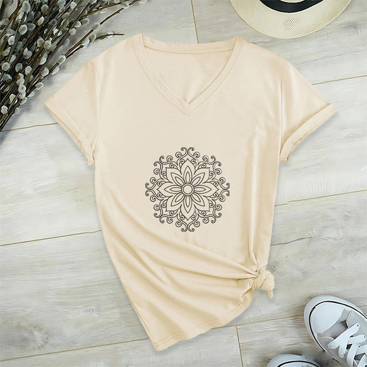 Olivenorma Mandala Inner Strength V-Neck Cotton Yoga Meditation T-Shirt - Khaki - 2XL - image 15