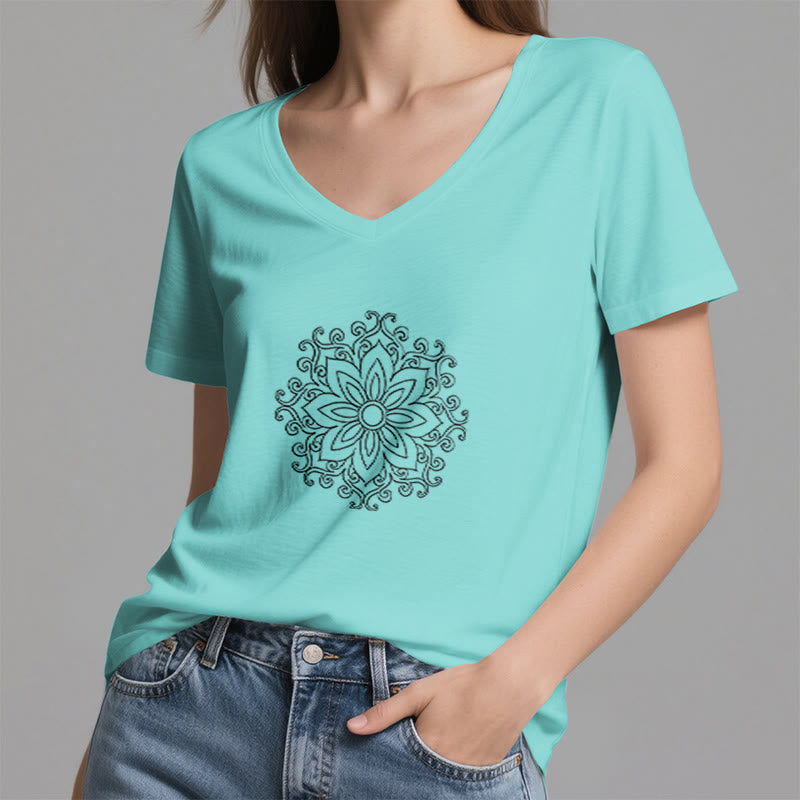 Olivenorma Mandala Inner Strength V-Neck Cotton Yoga Meditation T-Shirt - image 14