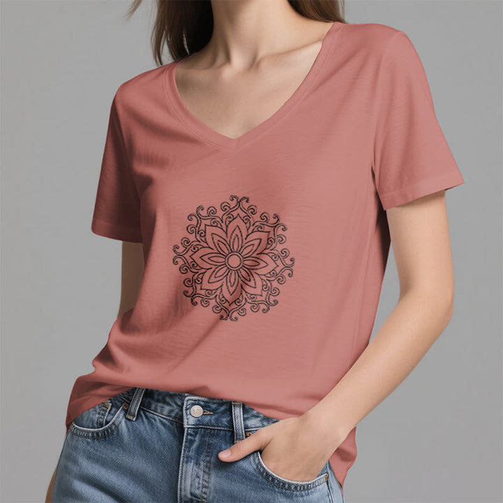 Olivenorma Mandala Inner Strength V-Neck Cotton Yoga Meditation T-Shirt - image 10