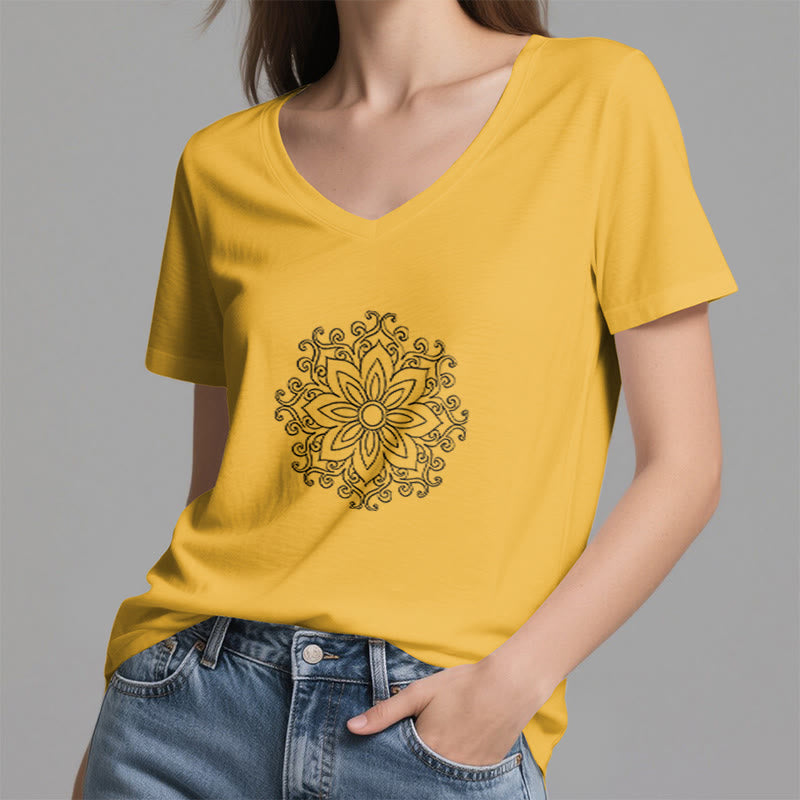 Olivenorma Mandala Inner Strength V-Neck Cotton Yoga Meditation T-Shirt - image 24