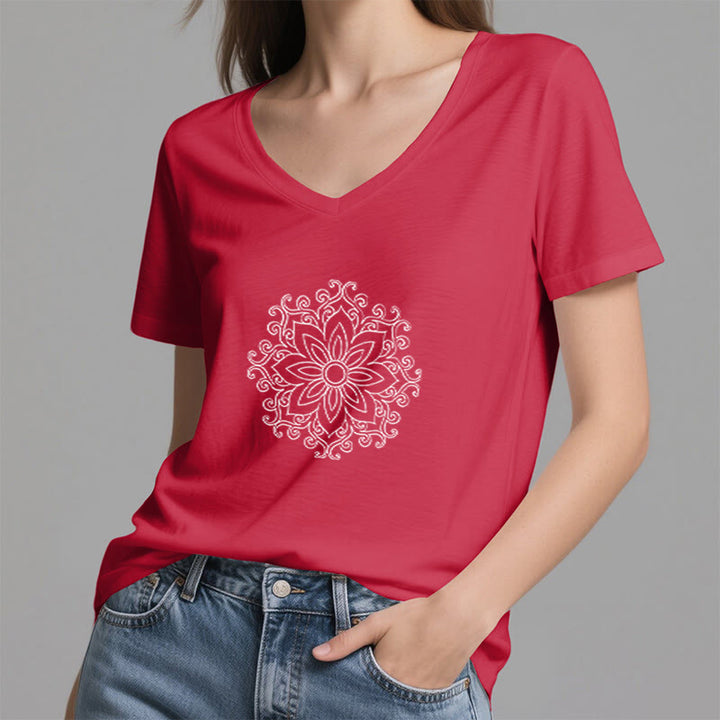 Olivenorma Mandala Inner Strength V-Neck Cotton Yoga Meditation T-Shirt - image 22