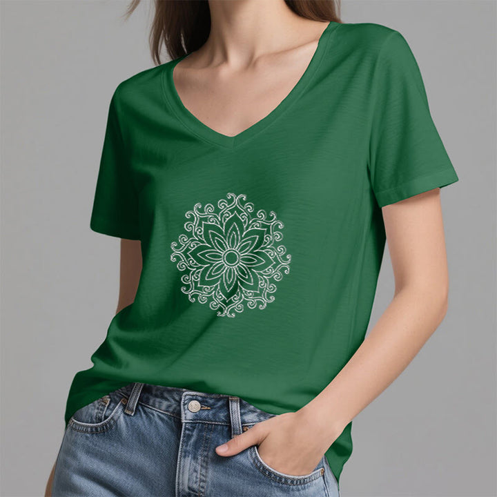 Olivenorma Mandala Inner Strength V-Neck Cotton Yoga Meditation T-Shirt - image 18