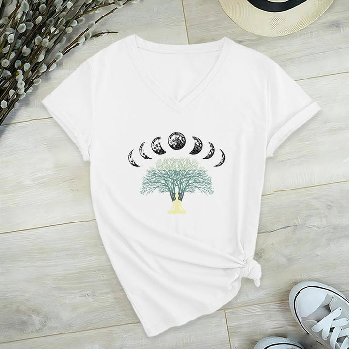 Olivenorma Tree Of Life V-Neck Cotton Yoga Meditation T-Shirt - White - 2XL - image 3
