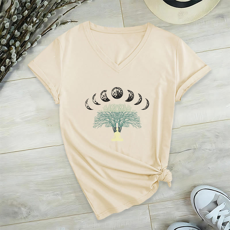 Olivenorma Tree Of Life V-Neck Cotton Yoga Meditation T-Shirt - Khaki - 2XL - image 15