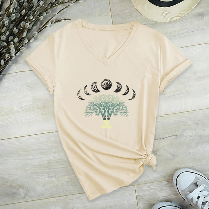 Olivenorma Tree Of Life V-Neck Cotton Yoga Meditation T-Shirt - Khaki - 2XL - image 15