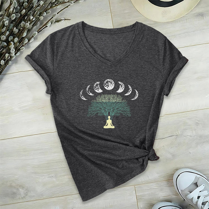 Olivenorma Tree Of Life V-Neck Yoga Meditation T-Shirt - Gray - 2XL - image 7