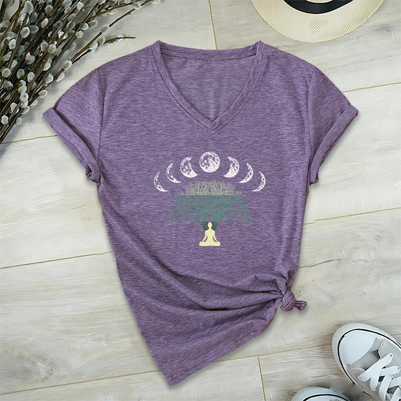 Olivenorma Tree Of Life V-Neck Cotton Yoga Meditation T-Shirt - Purple - 2XL - image 9