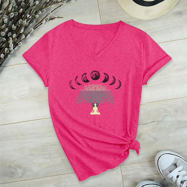 Olivenorma Tree Of Life V-Neck Yoga Meditation T-Shirt - Rose Red - 2XL - image 25