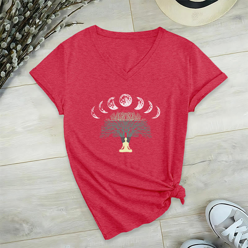 Olivenorma Tree Of Life V-Neck Cotton Yoga Meditation T-Shirt - Red - 2XL - image 21