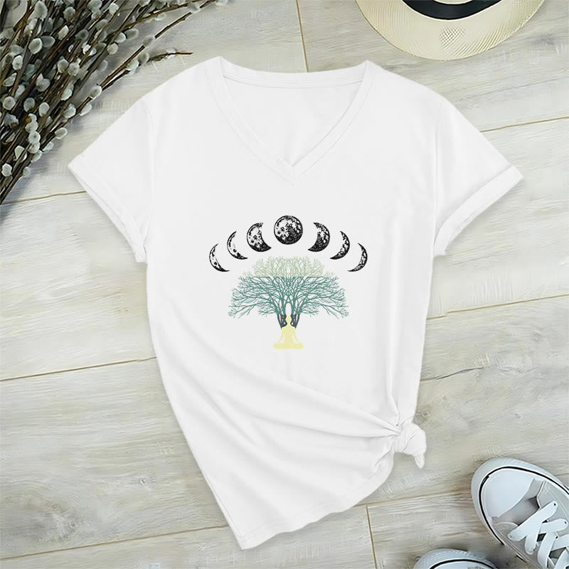 Olivenorma Tree Of Life V-Neck Yoga Meditation T-Shirt - White - 2XL - image 3