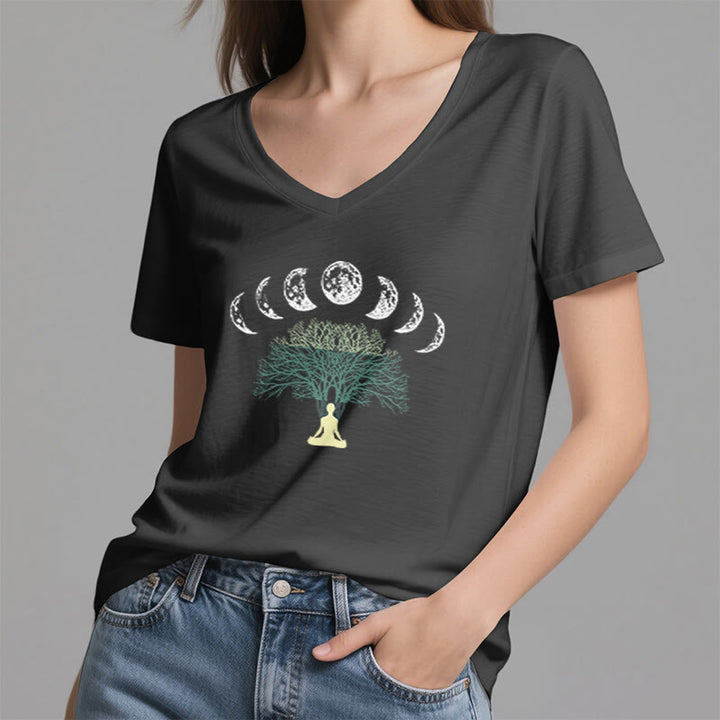 Olivenorma Tree Of Life V-Neck Cotton Yoga Meditation T-Shirt - image 8