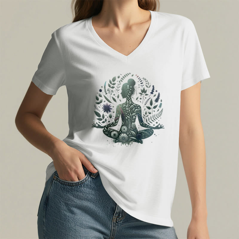 Olivenorma Nature-Infused Mindful Power V-Neck Yoga Meditation T-Shirt - image 1