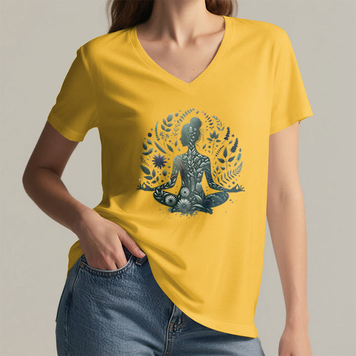 Olivenorma Nature-Infused Mindful Power V-Neck Yoga Meditation T-Shirt - image 24