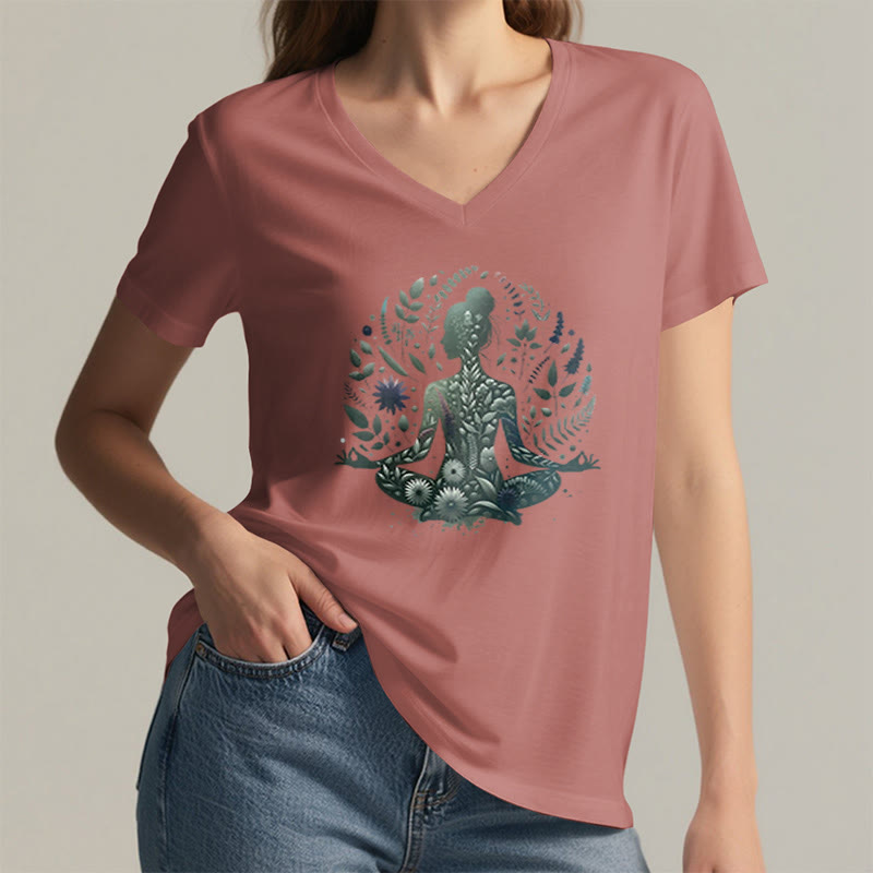 Olivenorma Nature-Infused Mindful Power V-Neck Yoga Meditation T-Shirt - image 10
