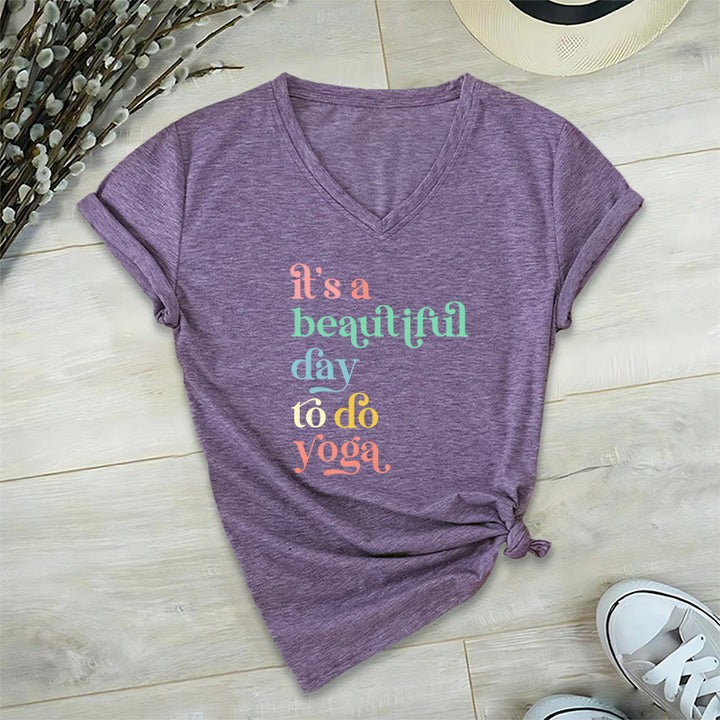 Olivenorma"it's a beautiful day to do yoga" V-Neck T-Shirt - Purple - 2XL - image 7