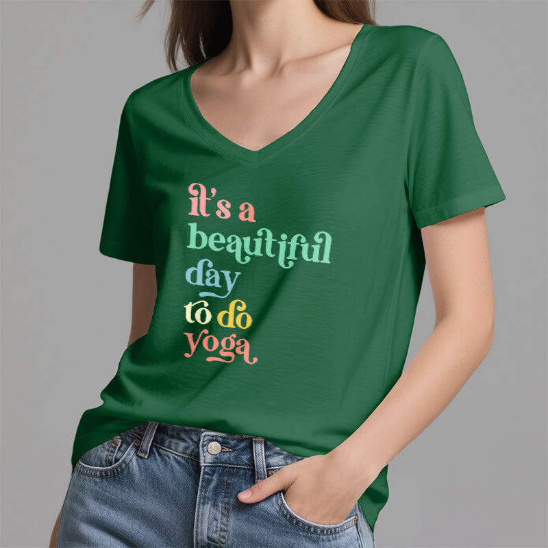 Olivenorma"it's a beautiful day to do yoga" V-Neck T-Shirt - image 18